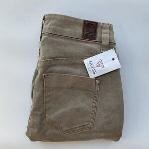Guess Women’s Athletic Zip Skinny Jean In Khaki Ankle Zip Cropped Leg Size 25